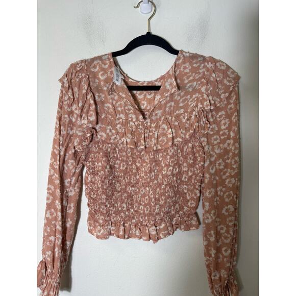 Whiteroom + Cactus Blush Pink Long Sleeve Smocked Top Sz XS - Picture 2 of 3